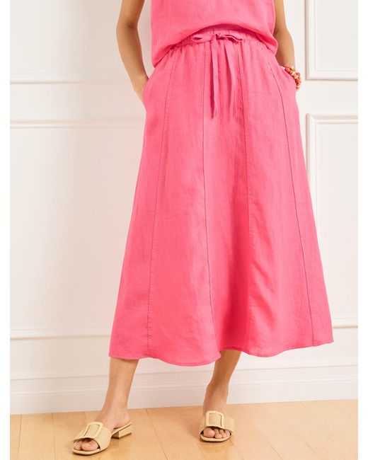 Talbots Pink Linen Drawstring Midi Skirt