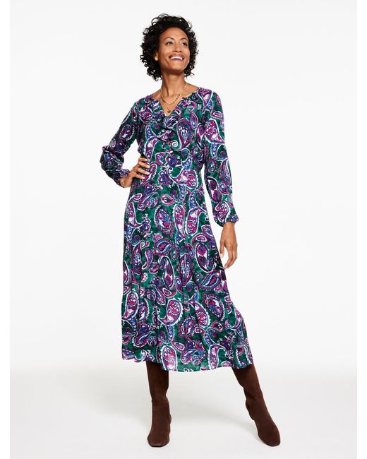 Talbots Women's Blue Fit & Flare Ruffle Dress
