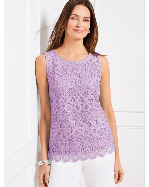 Talbots Purple Lace Trim Knit Sleeveless Shell Top