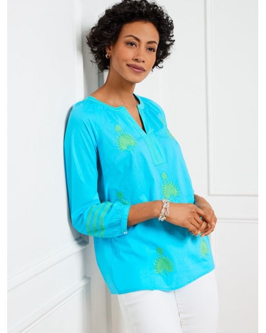 Talbots Blue Embroidered Voile Top