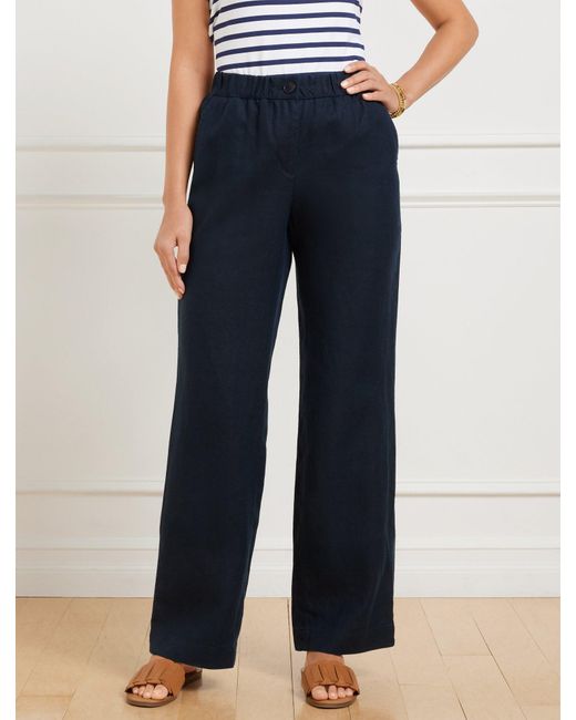 Talbots Blue Wide Leg Washed Linen Pants