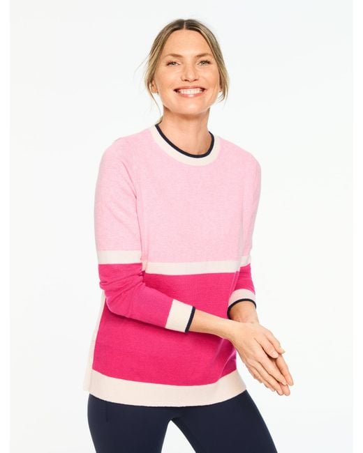 Talbots Pink Button Hem Crewneck Sweater