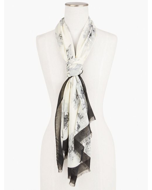 Talbots Spaced Floral Oblong Scarf in White | Lyst UK