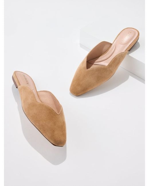 Talbots White Whitley Scallop Suede Mules