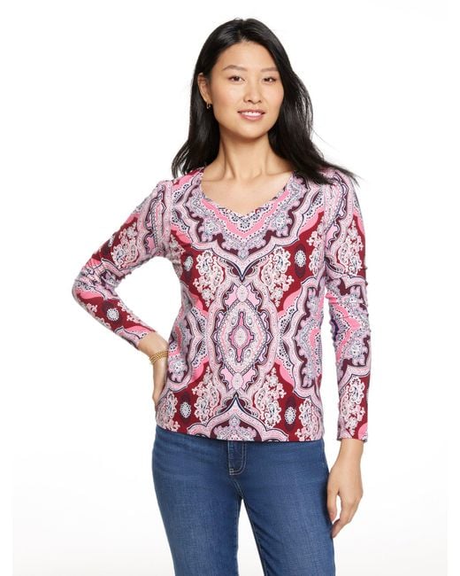Talbots Red Long Sleeve V-neck T-shirt