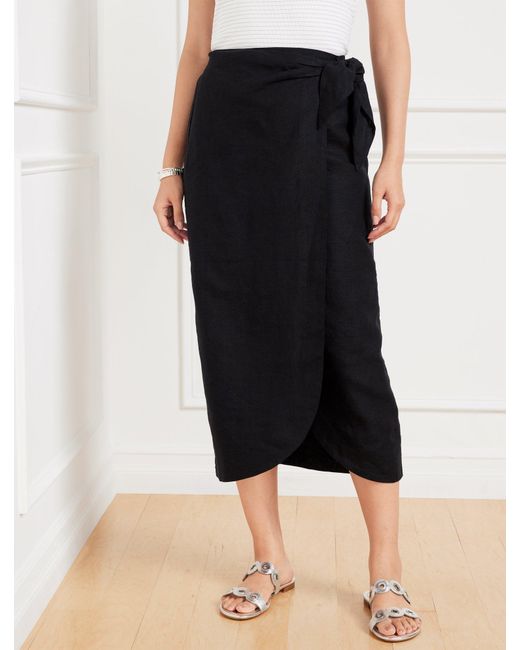 Talbots Black Tulip Hem Linen Midi Skirt