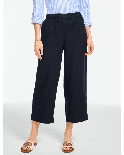 Talbots Blue Washed Linen Wide Crop Pull-on Pants