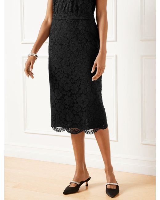 Talbots Black Floral Lace Pencil Skirt