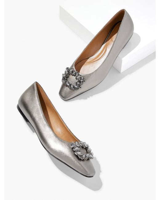 Talbots White Whitley Crystal Metallic Leather Flat