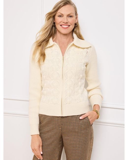 Talbots Natural Pointelle Knit Sweater Jacket