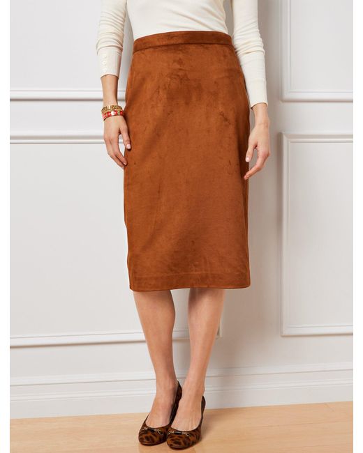 Talbots Faux Suede Pencil Skirt in Brown