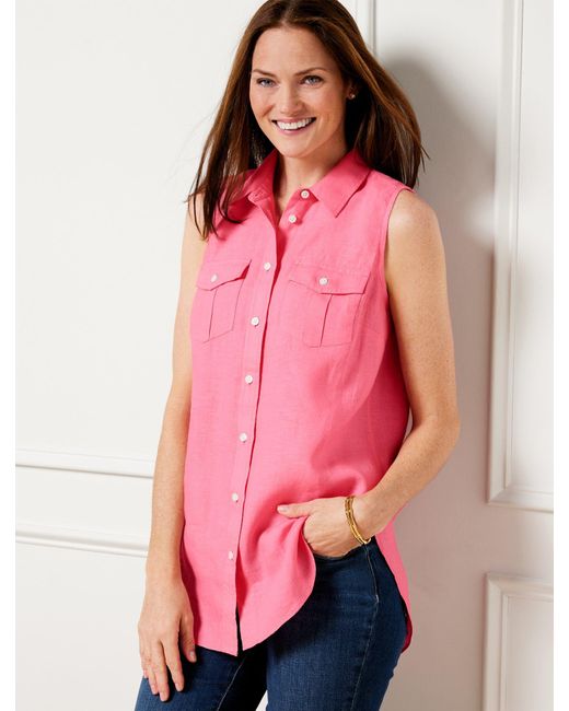 Talbots Pink Sleeveless Linen Boyfriend Shirt