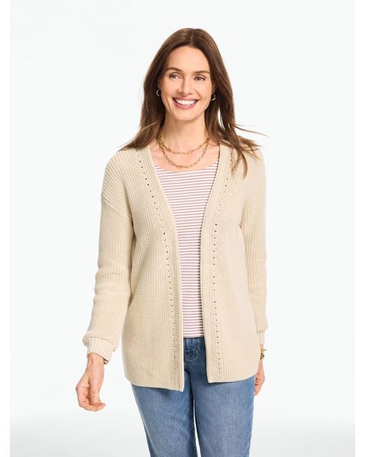 Talbots Natural Shaker Stitch Open Front Cardigan Sweater