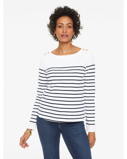 Talbots White Knot Button Shoulder T-shirt
