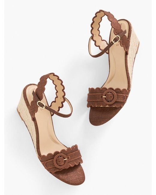 Talbots Natural Royce Scalloped Raffia Wedge Sandals