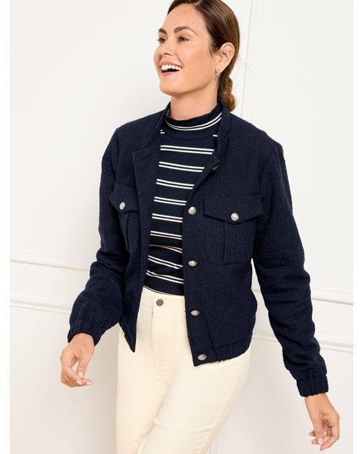 Talbots Blue Tweed Bomber Jacket