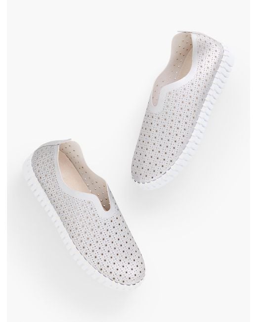 Ilse Jacobsen White Metallic Laser Cut Tulip Slip-on Flats