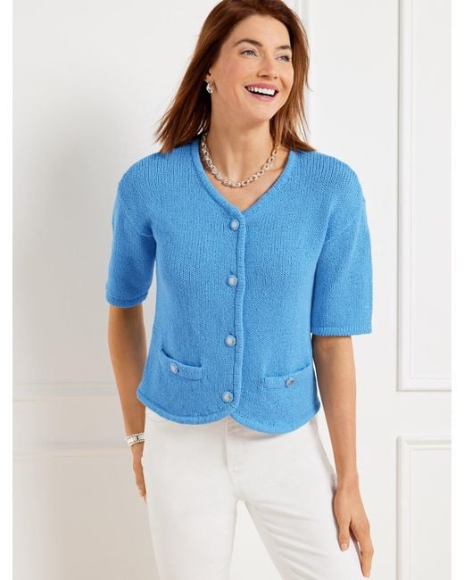 Talbots Blue Elbow Sleeve Sweater Jacket