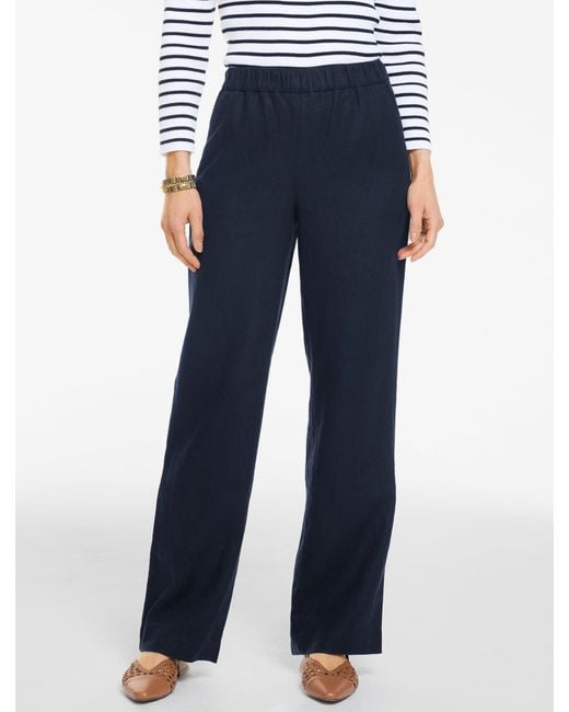 Talbots Blue Washed Linen Wide Leg Pull-on Pants