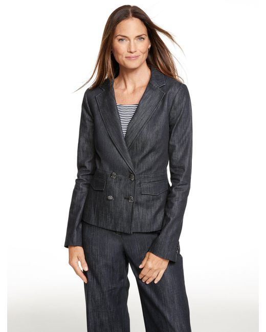 Talbots Gray Refined Denim Double Breasted Blazer