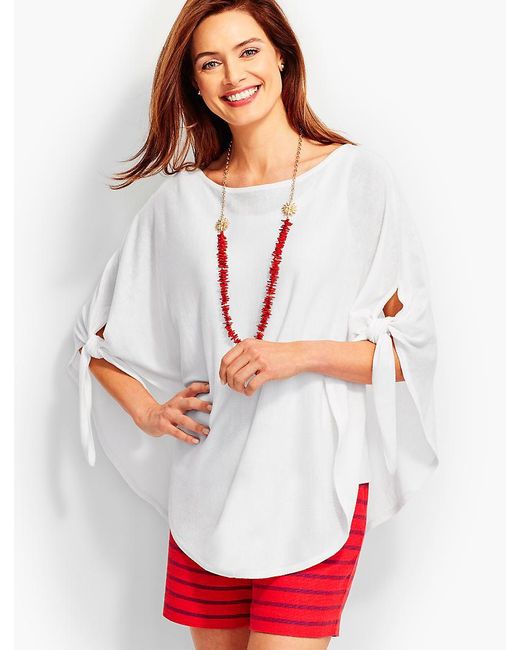 Talbots White Side-tie Rounded Poncho