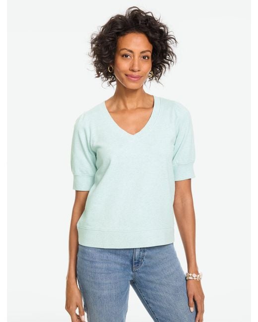 Talbots White Short Sleeve V-neck Sweatshirt