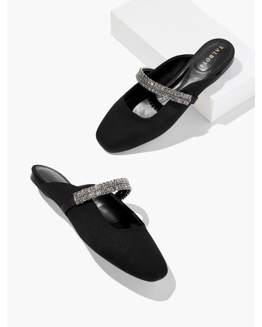 Talbots Black Sloane Embellished Satin Mules