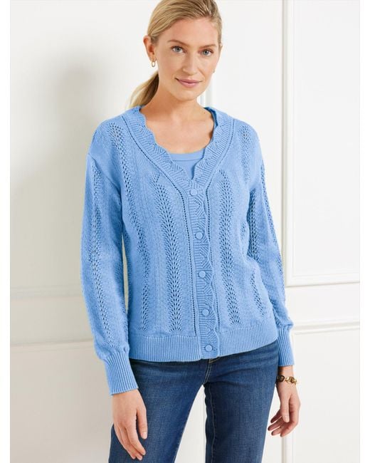 Talbots Pointelle Stitch Cardigan Sweater in Blue Lyst UK