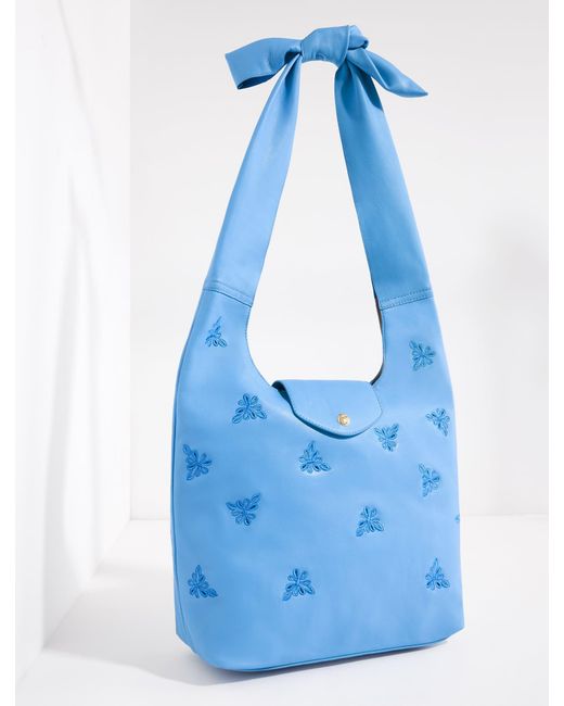 Talbots Blue Embroidered Knot Nappa Hobo Bag