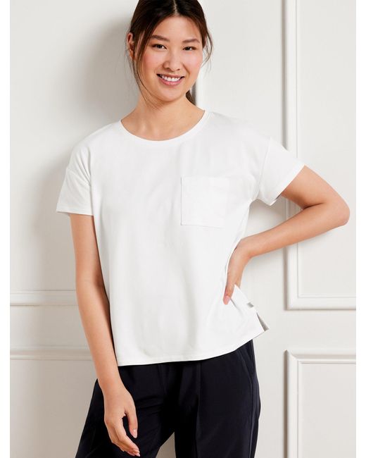 Talbots White Buttery Soft Easy Knit Patch Pocket T-shirt