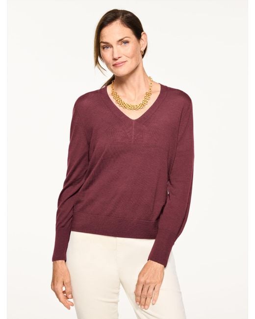 Talbots Red Merino Wool V-neck Pullover Sweater