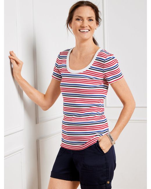Talbots White Ribbed Scoop Neck T-shirt