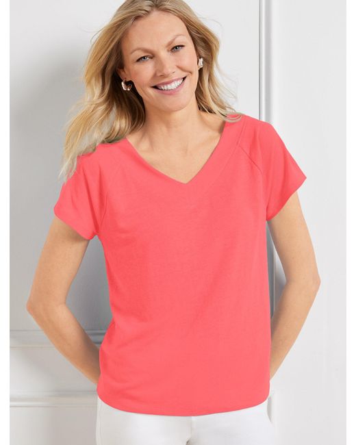 Talbots Pink Linen Blend Raglan V-neck T-shirt