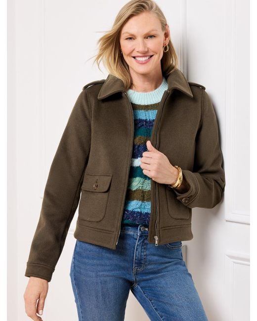 Talbots Green Brushed Wool Blend Bomber Jacket