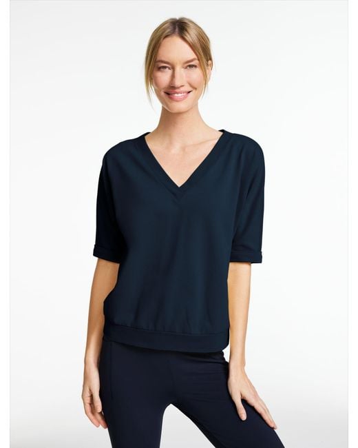 Talbots Blue Piqué Elbow Sleeve V-neck T-shirt