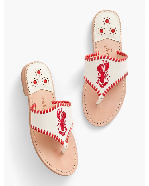 Jack Rogers Pink Lobster Embroidered Sandals