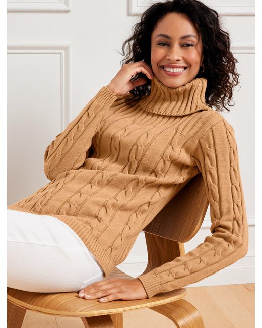 Talbots Brown Cable Knit Zip Cowl-neck Sweater