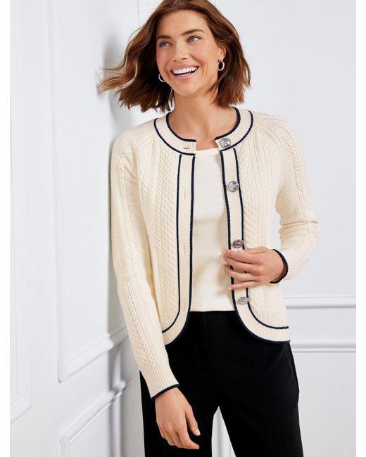 Talbots Natural Cable Knit Cutaway Cardigan Sweater