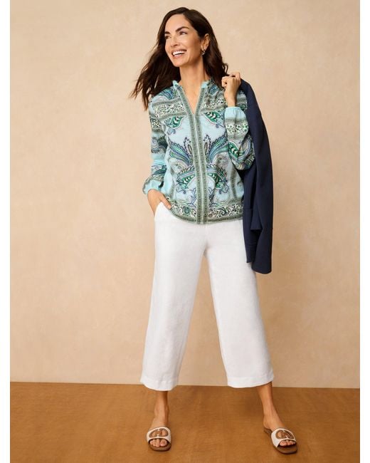 Talbots Blue Ruffle Neck Top