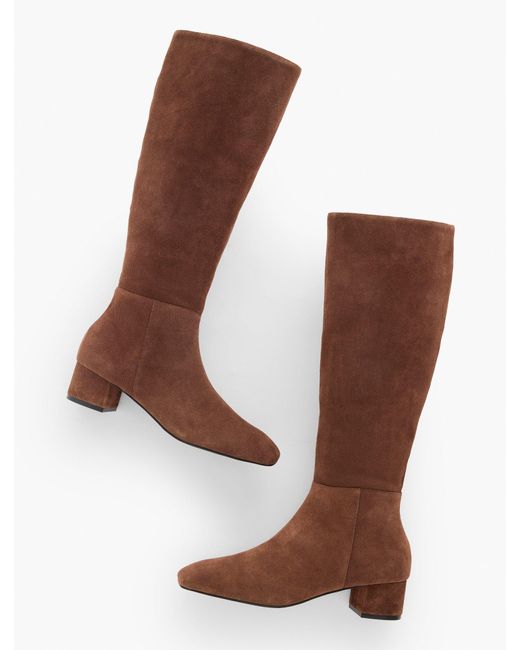 Talbots Brown Perla Tall Suede Block Heel Boots- Extended Calf