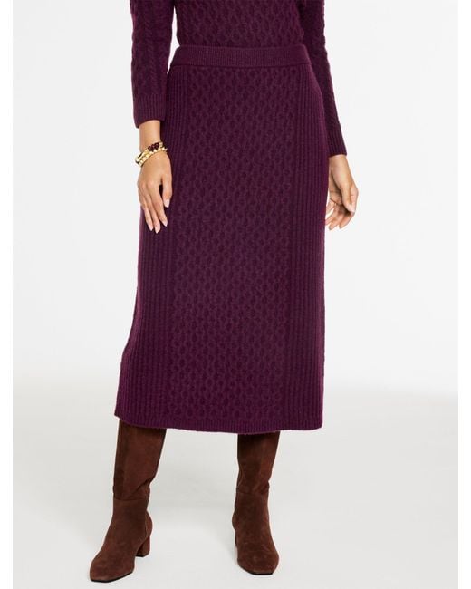 Talbots Purple Mixed Cable Knit Midi Skirt