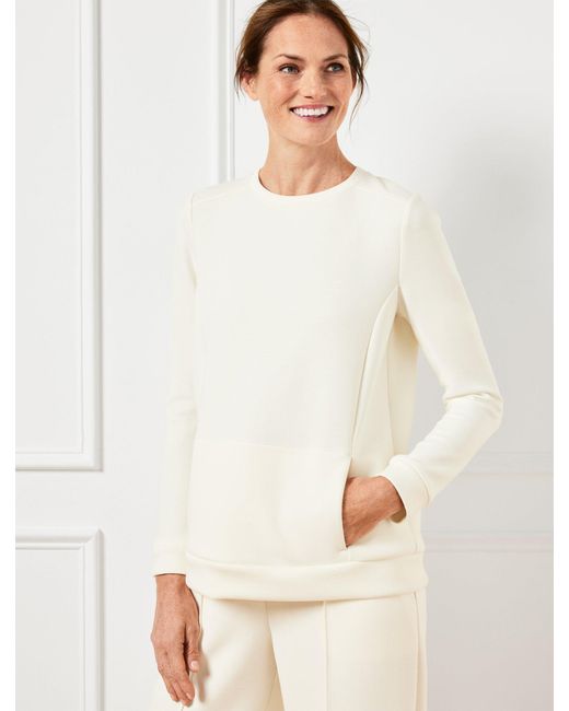 Talbots White Airknit Stretch Pleat Back Pullover Sweater