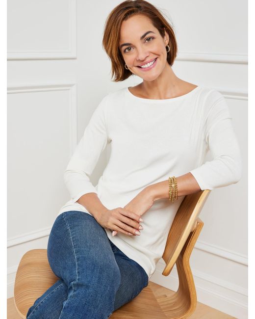 Talbots White Bateau Neck Pima Cotton T-shirt Solids