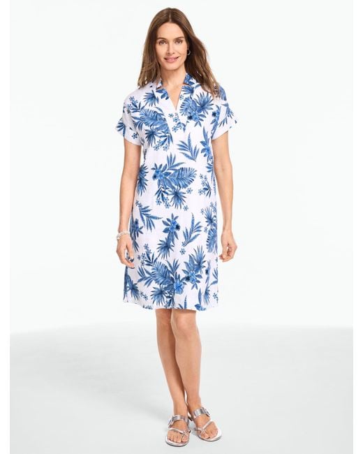 Talbots Blue Extended Shoulder Linen Shift Dress