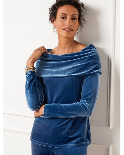 Talbots Blue Off-the-shoulder Stretch Velvet Top