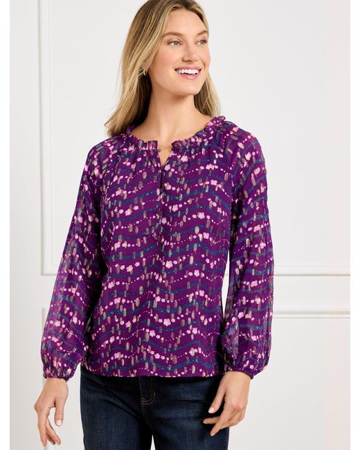 Talbots Purple Ruffle Neck Top