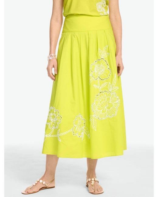 Talbots Yellow Embroidered Piper Pleated Patio Skirt