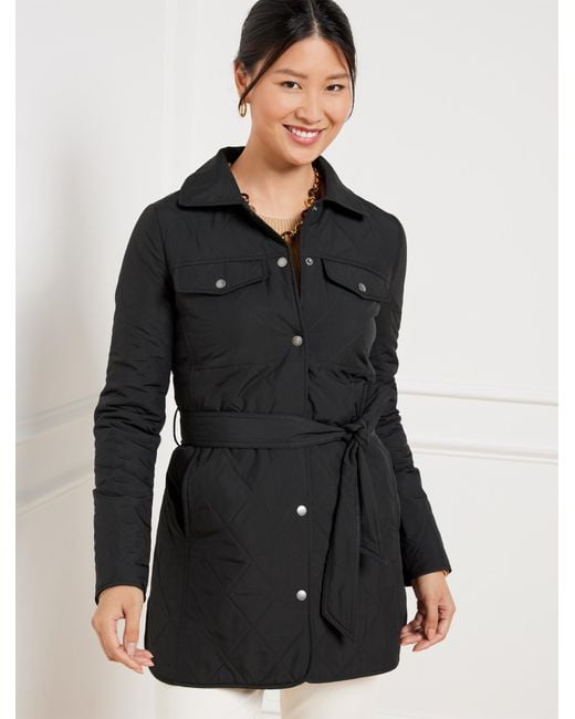 Talbots Black Belted Quilted Shirt Jacket