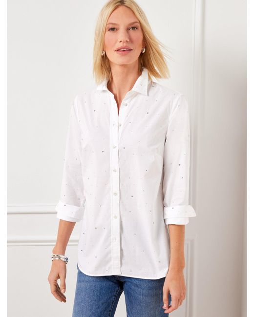 Talbots White Modern Classic Rhinestone Embellished Shirt