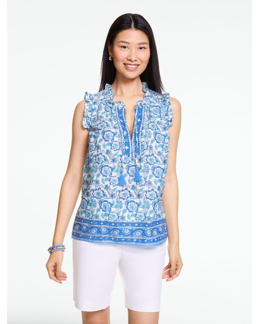 Talbots Blue Split Neck Shell Sweater